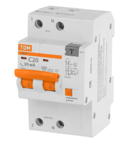 Дифференциальный автомат АД12 2P, C20, 30мА, 4,5кА, тип АС, 3 модуля TDM SQ0204-0108