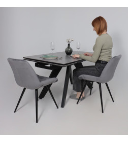 Стол AV 2122, МДФ+керамика, раздвижной 1400 (1800)*850 серый, матовый  LARKA GREY/черный
