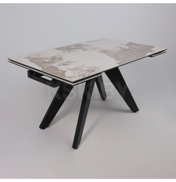 Стол AV 2122, МДФ+керамика, раздвижной 1400 (2000)*850 белый, глянцевый PANDORA/черный (119686) 