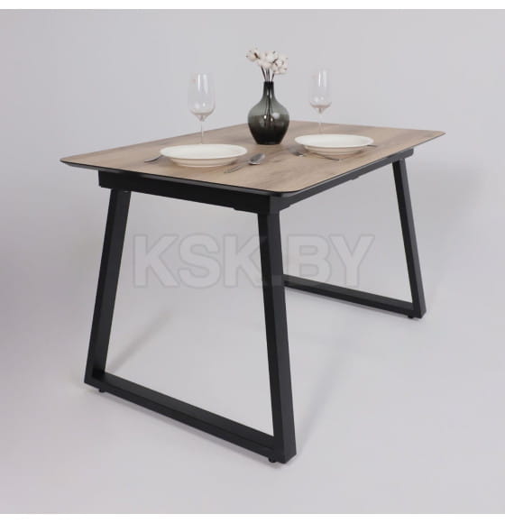 Стол AV 1208, HPL+МДФ,  раздвижной 1200 (1600)*800 Дуб Делано натуральный/черный (119638) 