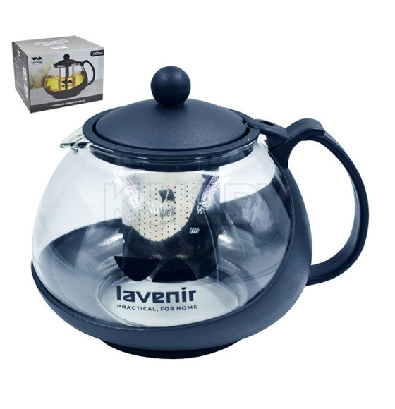 Чайник заварочный 1200 мл (стекло, пластик, нержавеющая сталь) Lavenir 8092-1200BLK (00102273) 