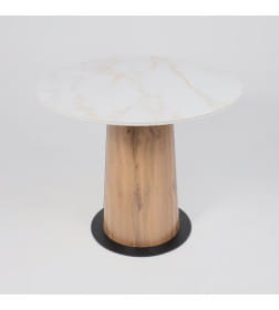 Стол AV 2317, МДФ+керамика, нераздвижной 900 белый, глянцевый CARLA LARKIN/черный+HPL Дуб Вотан