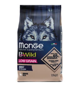 Сухой корм Monge Dog BWild LOW GRAIN для взрослых собак, низкозерновой, из мяса гуся 12кг