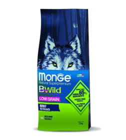 Сухой корм Monge Dog BWild LOW GRAIN для взрослых собак, низкозерновой, из мяса дикого кабана 12кг
