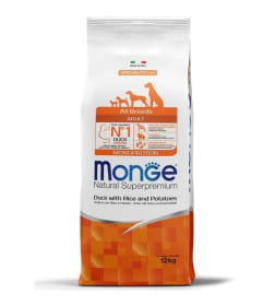 Сухой корм Monge Dog Speciality Line Monoprotein для взрослых собак всех пород, из утки с рисом и картофелем 12кг