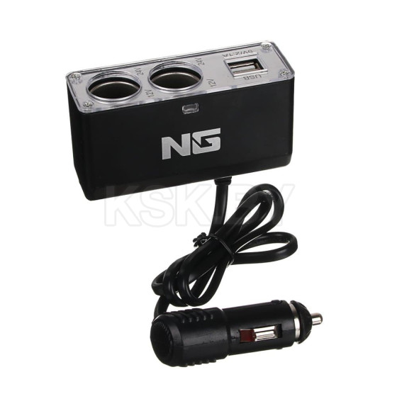 Разветвитель прикуривателя в авто, 2 гнезда, 2хUSB, 60 W, 2.1А, 12/24В NG (738-022) 
