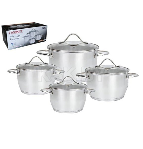 Набор посуды (8пр.) 5,5/3,5/2,5/1,6 л, 24/20/18/16 см FH-68431 нержавеющая сталь Fanhoff (68431) 