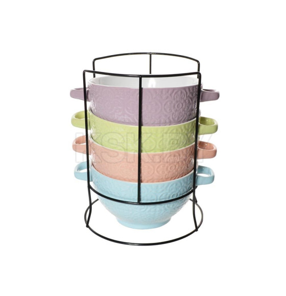 Набор бульонниц на металлической подставке (4 шт.) Lavenir "Орнамент 1" 645 мл, 13,5 см, 19572 керамика (75178) 