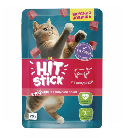 Корм для кошек с Говядиной в соусе ТМ "Hitstick" полнорационный (пауч-пакет) 75г