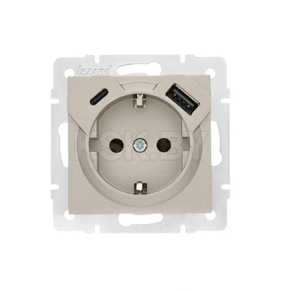 Розетка 1-я с з/к TC+USB разъём титан Lezard VESNA 742-3788-181TC (742-3788-181TC) 