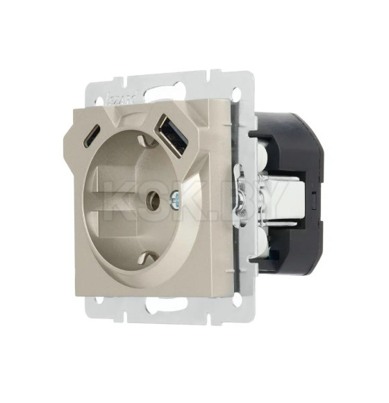 Розетка 1-я с з/к TC+USB разъём титан Lezard VESNA 742-3788-181TC (742-3788-181TC) 