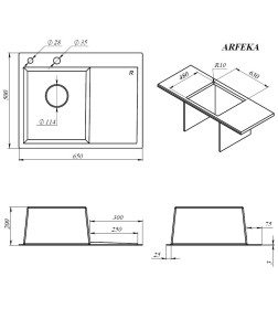 Мойка ARFEKA ECO AR 650*500 L BLACK PVD NANO