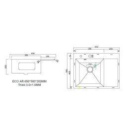 Мойка ARFEKA ECO AR 650*500 L BLACK PVD NANO