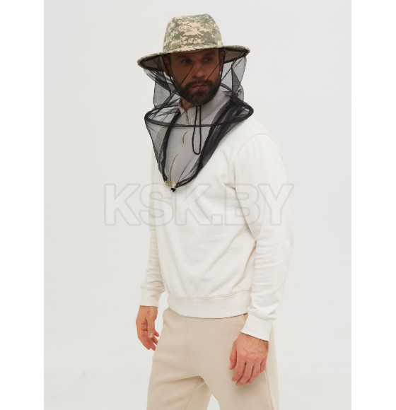 Панама-накомарник HUNTSMAN Антигнус c кольцом Светлый пиксель 128/2 58 ткань Смесовая