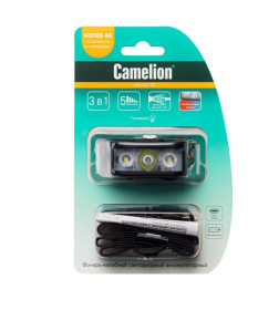 Фонарь налоб. аккум 3,7В, черн, XPE+2SMD+красн+син, 2 Вт, 6 реж, Type-C LED53403 Camelion