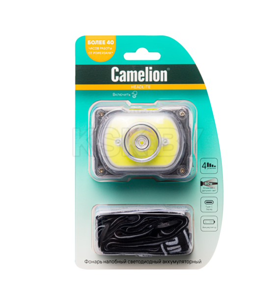Фонарь налоб. аккум 3,7В, черн, XPE+COB LED, 5Вт, 4 реж, Type-C LED53407 Camelion (15758) 