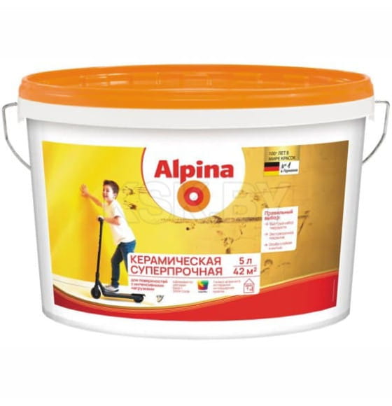 Краска в/д внутр. Alpina Керамическая суперпрочная База 1, белая, 5 л / 6,35 кг (948106945) 