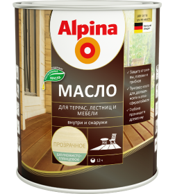 Масло для террас, лестниц и мебели шелковисто-глянцевое" алкидное Alpina бесцветное , 2,0 л/ 1,70 кг