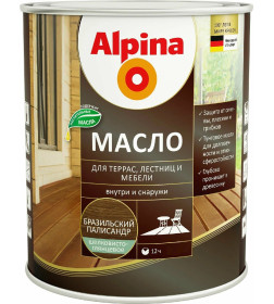 Масло для террас, лестниц и мебели шелковисто-глянцевое" алкидное Alpina бразильский палисандр , 2,0 л/ 1,80 кг