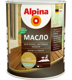 Масло для террас, лестниц и мебели шелковисто-глянцевое" алкидное Alpina орех макадамия , 2,0 л/ 1,80 кг