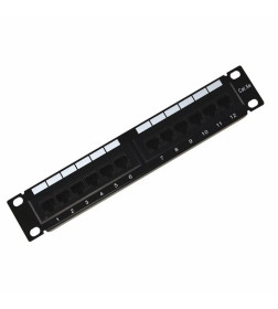 Патч-панель 10", 1U, 12 портов RJ-45, категория 5e, UTP неэкранированная (черная) Rexant 04-0025