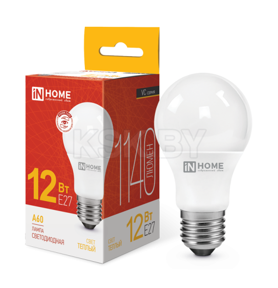Лампа светодиодная LED-A60-VC 12Вт 230В Е27 3000К 1140Лм IN HOME 4690612020235 (4690612020235) 