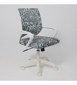 Кресло рабочее, поворотное RICCI NEW, white, ткань, черно-белая диор