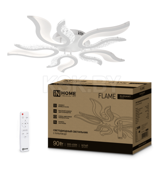 Светильник светодиодный ELEGANT FLAME 90Вт 230В 3000-6500K 7000Лм 820х802х87 мм c пультом ДУ белый IN HOME 4690612051536 (4690612051536) 