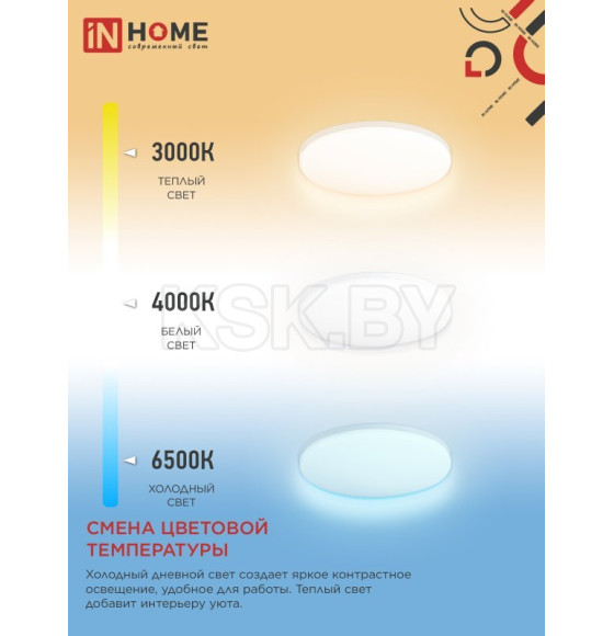 Светильник светодиодный NEO SIMPLE-125RC-WH 125Вт 230В 3000-6500K 10000Лм 460x67 мм с пультом ДУ белый IN HOME 4690612060927 (4690612060927) 