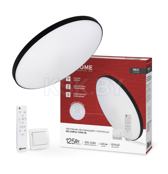 Светильник светодиодный NEO SIMPLE-125RC-BL 125Вт 230В 3000-6500K 10000Лм 460x67 мм с пультом ДУ черный IN HOME 4690612060934 (4690612060934) 