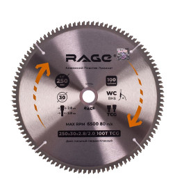 Диск пильный по алюминию 250мм (9 7/8”) 100Z посадка 30+25,4+20+16 RAGE by VIRA