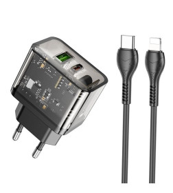 Сетевое зарядное устройство N34 PD20W+QC3.0 USB с кабелем Type-C - Lightning черный Hoco