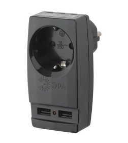 Адаптер 1гн 220В+2хUSB 2100mA Polynom черный ЭРА