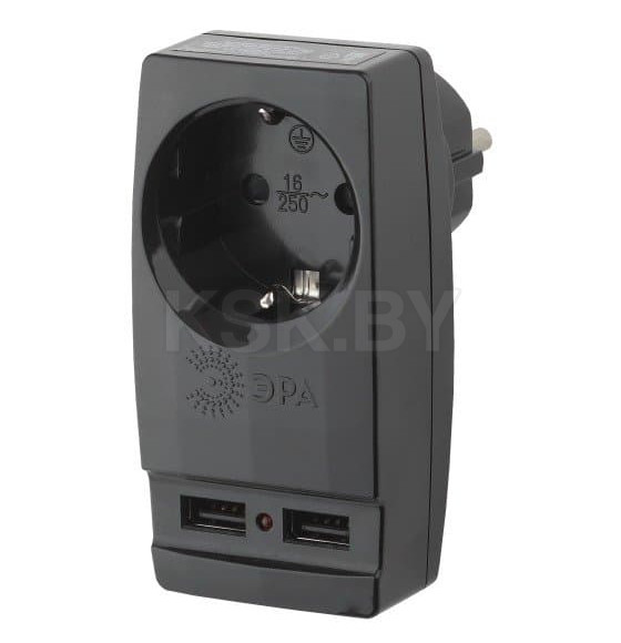 Адаптер 1гн 220В+2хUSB 2100mA Polynom черный ЭРА (SP-1e-USB-B)