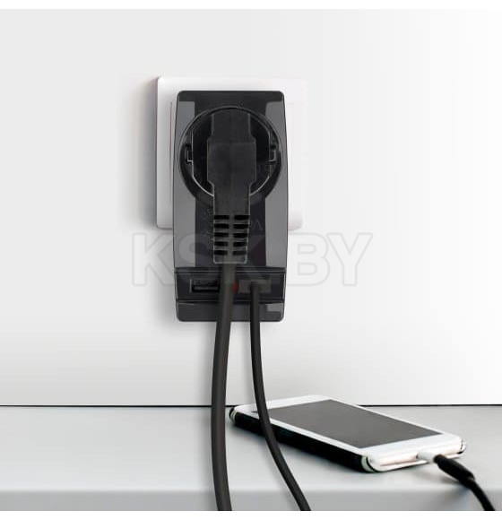 Адаптер 1гн 220В+2хUSB 2100mA Polynom черный ЭРА (SP-1e-USB-B)