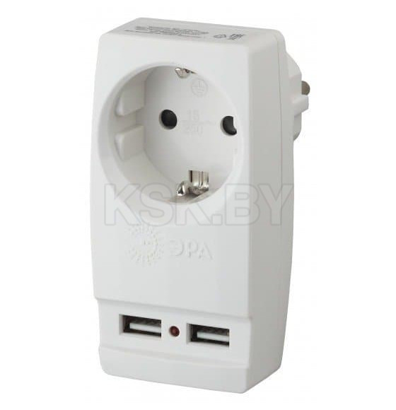 Адаптер 1гн 220В+2хUSB 2100mA Polynom белый ЭРА (SP-1e-USB-W) 