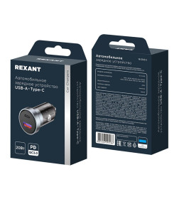 Зарядное устройство автомобильное 20Вт USB-A + USB-C c LED-подсветкой REXANT 18-2243-5