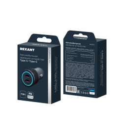 Зарядное устройство автомобильное 75Вт USB-C + USB-С c LED-подсветкой REXANT 18-2232-5