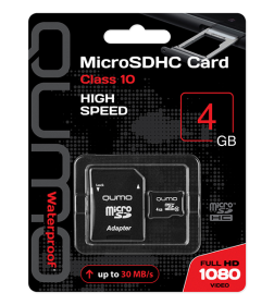 Карта памяти MicroSDHC 4GB Сlass 10 c адаптером QUMO QM4GMICSDHC10 Q19195