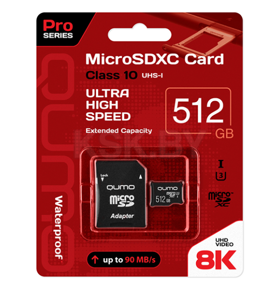 Карта памяти MicroSDXC 512 GB 90/80 МБ/с UHS-I U3, Pro seria 3.0 с адаптером SD QUMO QM512GMICSDXC10U3 Q24636 (Q24636) 
