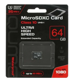 Карта памяти MicroSDXC 64GB 90/45 МБ/с UHS-I U3,  3.0 без адаптера SD QUMO QM64GMICSDXC10U3NA Q33343