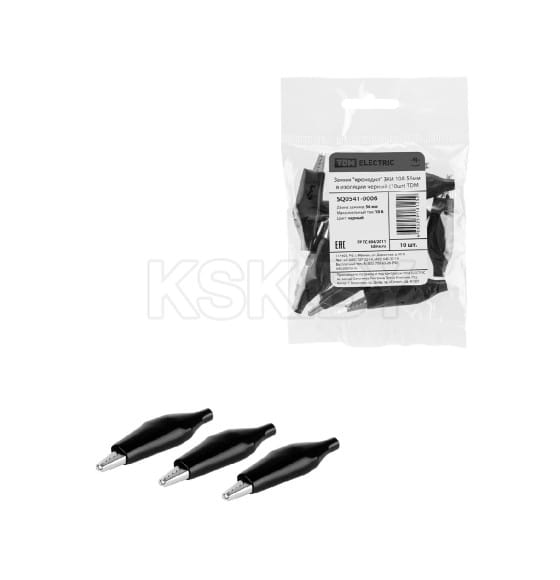 Зажим "крокодил" ЗКИ 10А 56 мм в изоляции черный (10 шт.) TDM SQ0541-0006 (SQ0541-0006) 