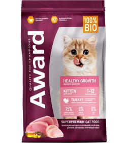 1+1 AWARD HEALTHY GROWTH KITTEN. Полнорационный сбалансированный сухой корм для котят от 1 месяца, беременных и кормящих кошек с и