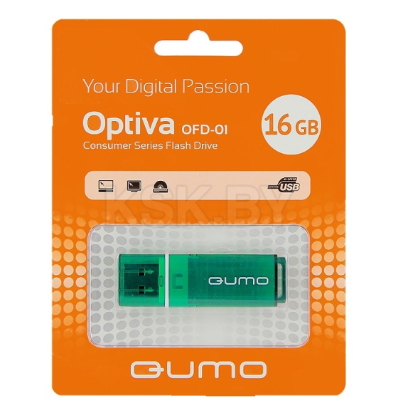 Флеш-накопитель 16GB USB 2.0 Optiva 01 Green (зеленый) QUMO QM16GUD-OP1-green Q18077 (Q18077) 