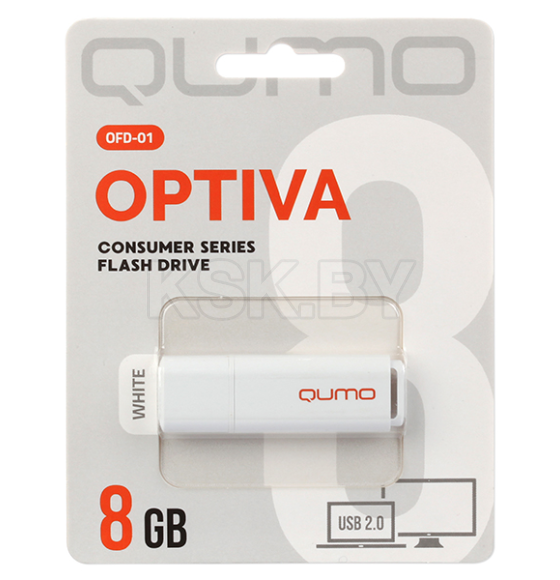 Накопитель QUMO 8GB USB 2.0 Optiva 01 White, цвет корпуса  белый (QM8GUD-OP1-white) белая картонная упаковка (Q21123) 
