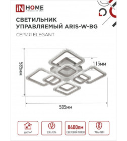 Светильник светодиодный ELEGANT ARIS-W-BG 120Вт 230В 3000-6500K 8400Лм 590х590х115 мм ПУ белый IN HOME 4690612043272
