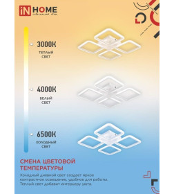 Светильник светодиодный ELEGANT ARIS-W 60Вт 230В 3000-6500K 4700Лм 450х450х75 мм c пультом ДУ белый IN HOME 4690612043340