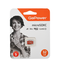 Карта памяти microSD 32GB Class10 UHS-I (U3) 80 МБ/сек V10 без адаптера GoPower 00-00025680