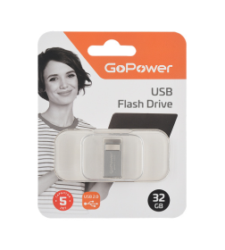 Флеш-накопитель 32GB USB2.0 металл серебряный GoPower MINI 00-00027358