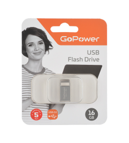 Флеш-накопитель 16GB USB2.0 металл серебряный GoPower MINI 00-00027357